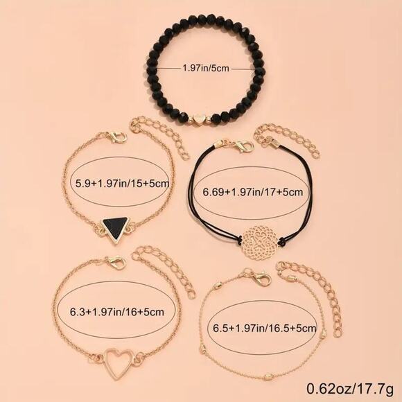 NEW Black & Gold Stackable Bracelet Set – Boho Vintage Layered Jewelry - Picture 2 of 2